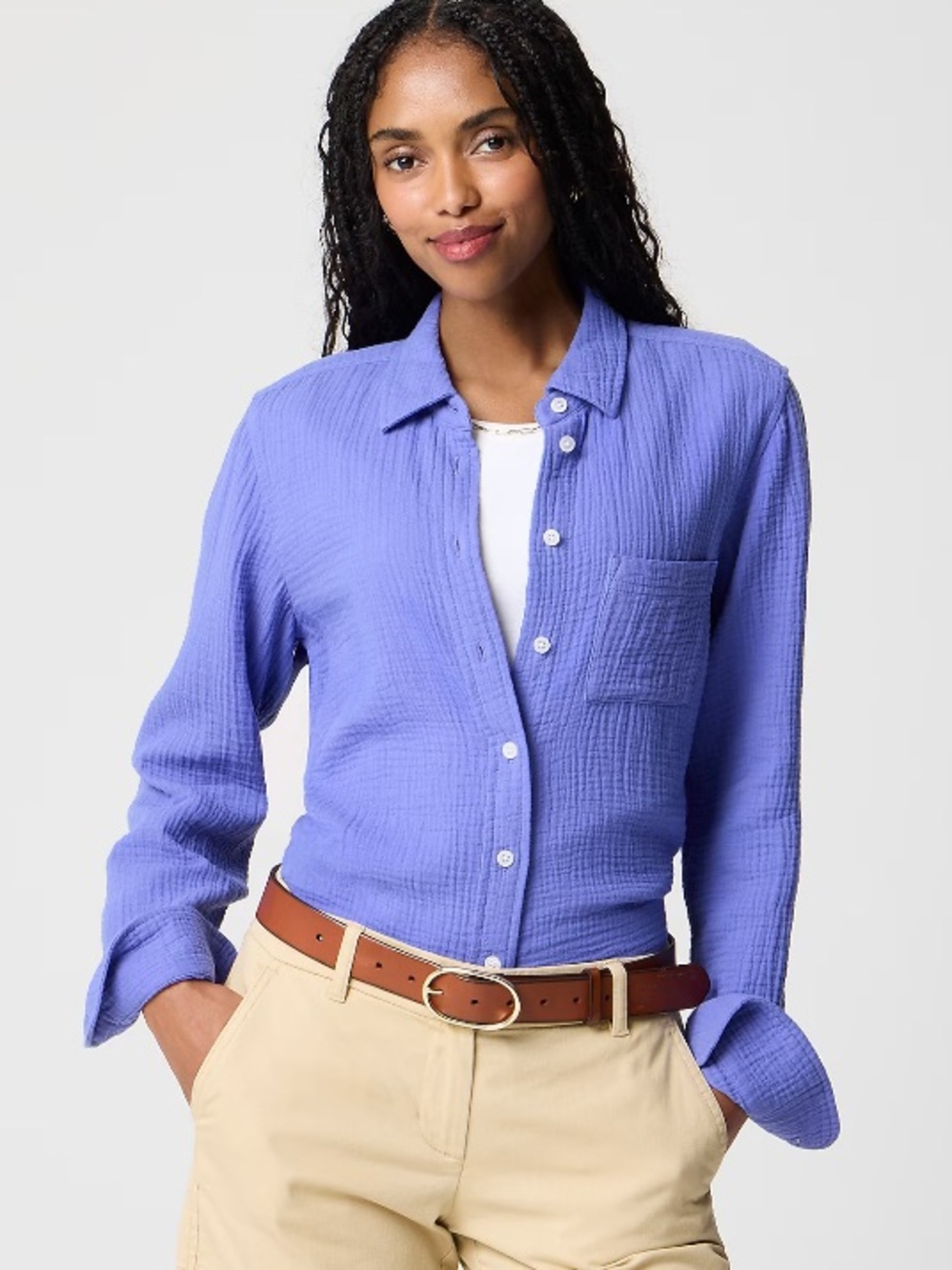 J crew bistro blue Double-gauze button-up shirt